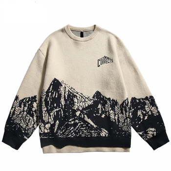 2023 Ljudi Majicu Streetwear Retro Planinu Grafički Isplela Džemper Harajuku Puloveru Opušteno Pamuka Džemper Hip Hop Guba