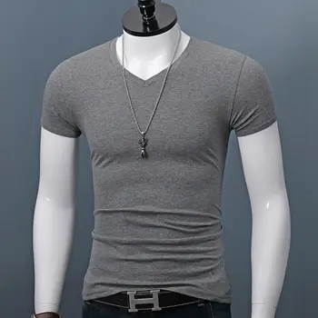 Ljudi 2022 Ljeto Novi Kratki Rukav Čvrst majice Mens Mode Slim Stati majice Muškarac Opušteno V-izrez Fitness Odjeću Majice O990