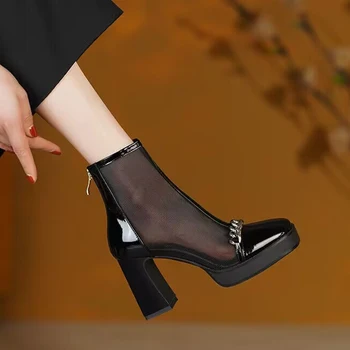 Štikle Mreža Sandale Žene Debele Strava Čizme Haljinu, Cipele Za Zabavu Ljeto Mode Za Disanje Dame Cipele Tacones 2023 Nova