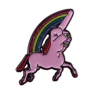 Šljokice Duge Jednoroga Emajl pin broš Srednji Prst Značku LGBT Ponos zabavna igra riječi Mode Umjetnost Dekor