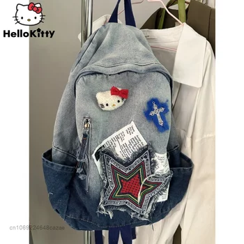 Sanrio Hello Kitty Novi Denim Torbe Žene Ljudi Hip Hop Stil Mode Ruksake Y2k Student Torbu Luksuz Prigradski Torbom