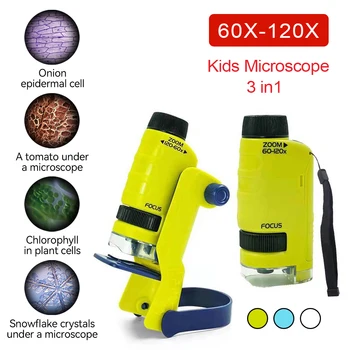 3 U 1 Mikroskop Kit 60-120X Djeca Obrazovni Prenosni Džepu Mikroskop sa Svetlo za Laboratorijske Kući Školu Nauka