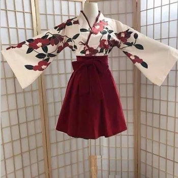 2Pcs Set Žena Kimono Japanski Stil Cvetne Otisak Berba Devojka Orijentalna Hanbok Ljubav Kostim Haori kako igram Azijska vjenčanicu