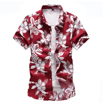 Ljudi cvetne odštampao Slim Kratki rukav košulje Ljeto Havajski odmor Zabavu opušteno crvena plava crnu Košulju camisa masculina 6XL 7XL