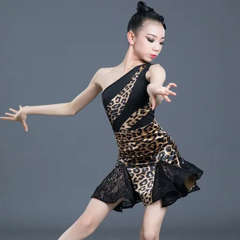 1pcs/mnogo djece seksi jedan rame leopard latinski haljinu devojka nastup chacha ples dresss
