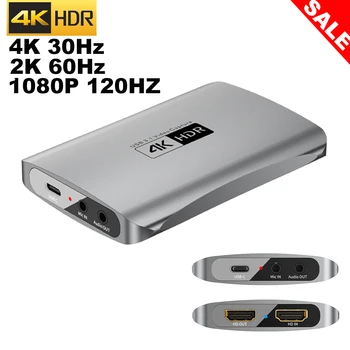 4K Zarobljavanje Zastava Karticu 4K USB C da HDMI sa Audio Mikrofon Streaming za PS5 4 Nintendo Prekidač Kameru Video Igra Hvatanje Kutija