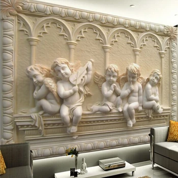 Običaj Bilo Veličine 3D Zid Mural Tapete 3D Stereoscopic Anđeo Rezbarenje Olakšanje Dnevnoj Sobi Sofi Pozadinu Besramno Mural Zid Papiru