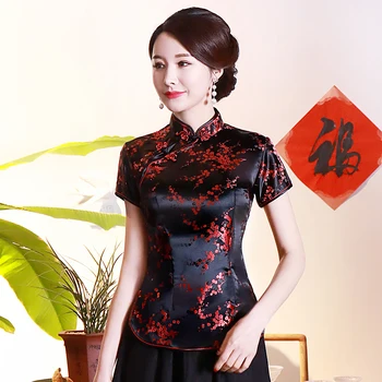 Vintage Cvijet Žene Tradicionalne Kineske Svile Bluzu Ljeto Seksi Majicu Novelty Zmaja Odeće Najviše Veličine 3XL 4XL