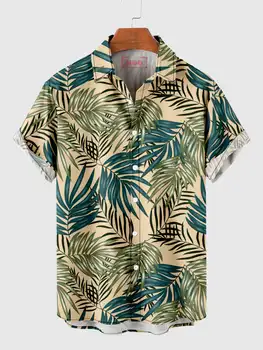 Ljudi je Havajski biljka otisak košulje Ljudi je odmor berba list otisak košulje Mode ljeto dugme majicu Plaži opušteno reveru košulje