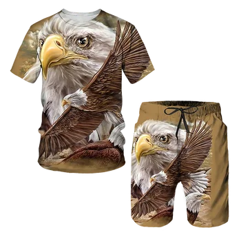 Ljeto Ljudi je majicu+Plaži Pantalone Orao SAD Zastavu 3D Otisak kupaće Gaće Slobodno Mode Kratki Rukav Komplet Odjeće