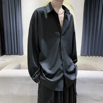 Ljudi Crni Čvrst Kosulje sa Dugim rukavima Mens Harajuku Mode Oversize Majicu Muškarac Gray Opušteno Streetwear Slobodi Majice Plus Veličine