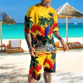 Ljeto Popularna Ljudi je na Havajima Set Trenerku Opušteno Kratke Rukave 3D Otisak majicu+Plaži Šorc Pantalone Odelo Mušku Odjeću za disanje
