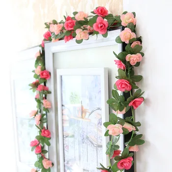 250cm Rose Garland Silk Umjetna Vine Visi Cvijeće za Božić Venčanje Vrt Arch Kući Sobu Zid Ukras Lažni Biljka