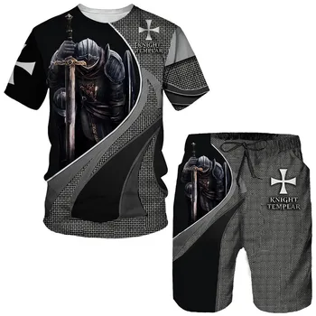 Templar 3D Otisak Majice Šorc Postavlja Ljudi Tracksuits Modi Velike Kratki Rukav T Majice Pantalone Set Čovječe Odijela Odjeće