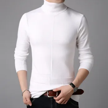 Rolku Ljudi Pletenje Pullovers Opušteno Muškarac Džempere Mode Slim muška Odjeća Klasik Rešetke Čvrst Pullovers Bijele