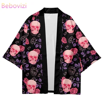 Plus Veličine 5XL Lobanju Rose Mode Plaži Japanski Kimono Kimetsu Ne Yaiba Ogrtač Džemper Ljudi Košulje kako igram Haori Ženske Odeće