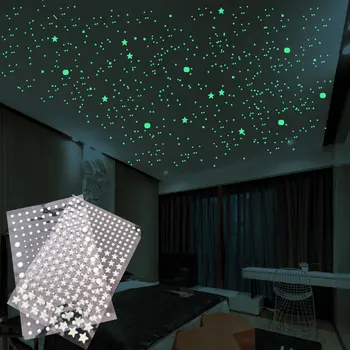 Svetao 3D Zvijezde Tačke Zid Naljepnicu za Djecu Sobu Sobi Kući Ukras Svijetle U Mraku Mjesec Preslikač Fluorescentna DIY Naljepnice