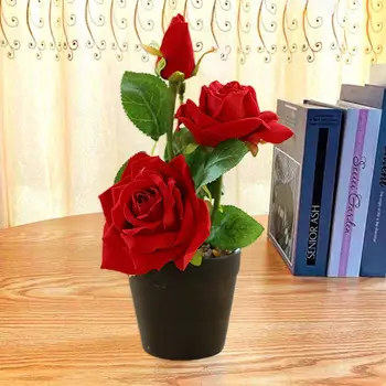 Svježe-drži 3 Glave Umjetna Rose Bonsai Realan Izgled Fensi Romantično Pijanu Faux Silk Rose Cvijet Kući Ukras