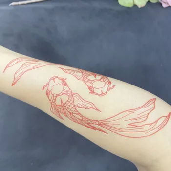 2022 Nova Crvena Duplo Šarana Privremene Tetovaže Naljepnice Za Ruku Tijelo Umjetnost Vodootporan Je, Dvije Sreće Ribu Tattos Žene Ljudi TatoosParty Preslikač