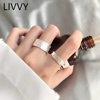 LIVVY Srebrne Boje Jednostavno Geometrijske Nepravilno Teksturu Prilagodljiva Prsten Za Žene Mode Temperamenta Dobro Prst Zabavu Nakit