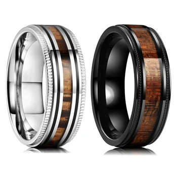 Luksuz Nakit Ljudi je Prsten 8mm Crni Nerđajućeg Čelika Vjenčani Prsten Stilskim Koa Drvo Sawtooth Ivice Prstenje za Muškarce Vjenčani prsten Nakit