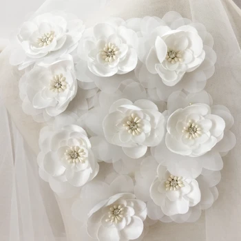 Bijelih trodimenzionalni ručno cvijeće cvijeće mlada DIY glavi ukrase za kosu čipke cvijet pribor odjeću šlep