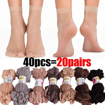20Pairs Ultra-Tanki Žene Čarape Ljeto Transparentni Kristal Silk Čarape Seksi Elastično Svilena Kratak Čarape Devojke Zglob Nevidljiv Čarape