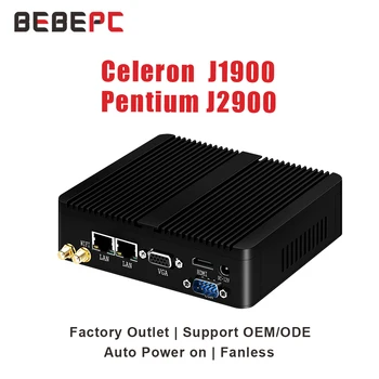 BEBEPC Fanless Mini PC Informacije Celeron J1900 N2830 Dvojno LAN Prozore 10 J2900 4 Jezgro Industrijske Mini Desktop Kompjuter COM WiFi HTPC