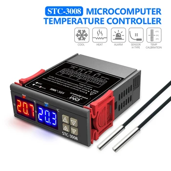 STC-3008 Dvojno Digitalni Temperatura Kontrolor Dva Relej Izlaz 12V 24V 220V Thermoregulator Termostat Sa Grijač Hladnjak STC3008