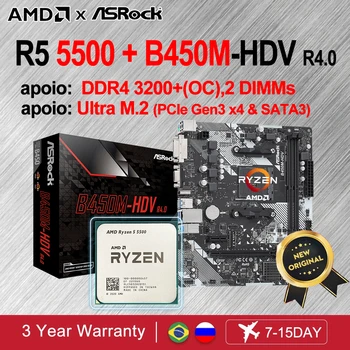 Novi AMD R5 5500 kit placa măe e processador Ryzen 5 5500 CPU + ASRock B450M-HDV R4.0 matičnih ploča B450 placa mae AM4 DDR4 64GB