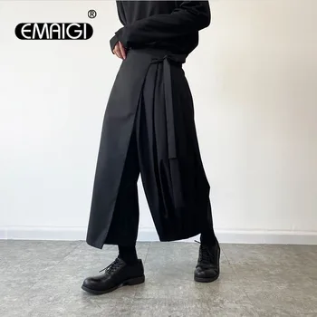 Elastično Struka Kravatu Bermude Ljudi Harajuku Streetwear Modni Trend Slobodi Opušteno Crni Širom Nogu Kimono Pantalone Čovječe Suknju Hlače
