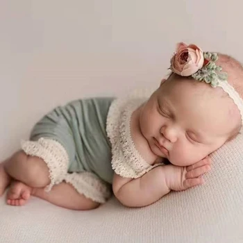 2Pcs/Set Bebu traka za kosu Romper Novorođenče Fotografije Rekvizite Kombinezon Cvijet Headwear Dojenčad Sliku Usjeve