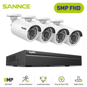SANNCE 8CH 5MP HD POE Video Sigurnosne Kamere Sistem 4PCS 5mp IP Kamere na Otvorenom Weatherproof Kući CCTV NVR Sustav