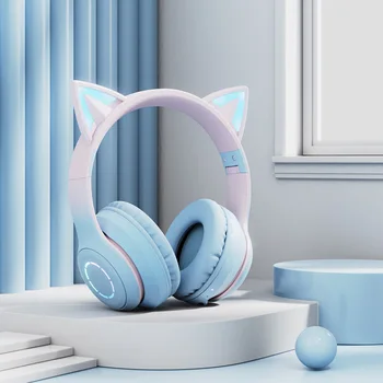 Roze Plavog soma Uho Slušalice Igrač Devojka Kitty Slušalice za Djecu Bežični Bluetooth Slušalice sa Mikrofon Bljesak Svjetla Stereo Muzika