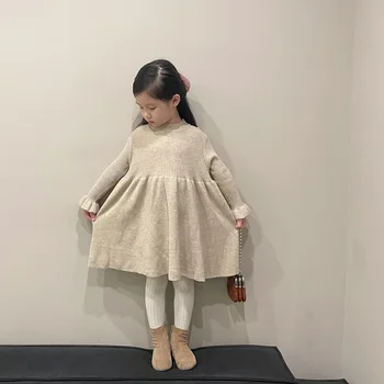 Djeca Djevojka Slatka Džemper Haljinu Dijete Bebu Jednostavan Način Pun Rukave Haljine Čvrst Unutra Isplela Princeza Haljine