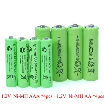 4pcs 1.2 v NI-MH AAA Baterije 600mAh Puni nimh Baterija + 4pcs 1.2 V Ni-Mh AA 2000mAh NI-MH baterija za daljinski