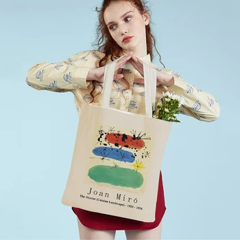 Nordijski Joan Miro Se Bavi Dizajnom Kompatibilnog Galeriji Dama Putnu Torbu Platno Žene Vrećice Duplo Otisak Mode Supermarketu Kupac Vreću