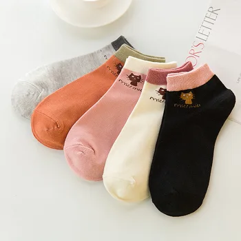 5 Para/Mnogo Pamuka Žene Čarape Sladak Crtani Korejski Mode Zglob Čarape Kawaii Mačka Otisak Harajuku Crno Beli Ljeto Ženske Čarape